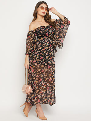 Floral Off-Shoulder Georgette Maxi Dress