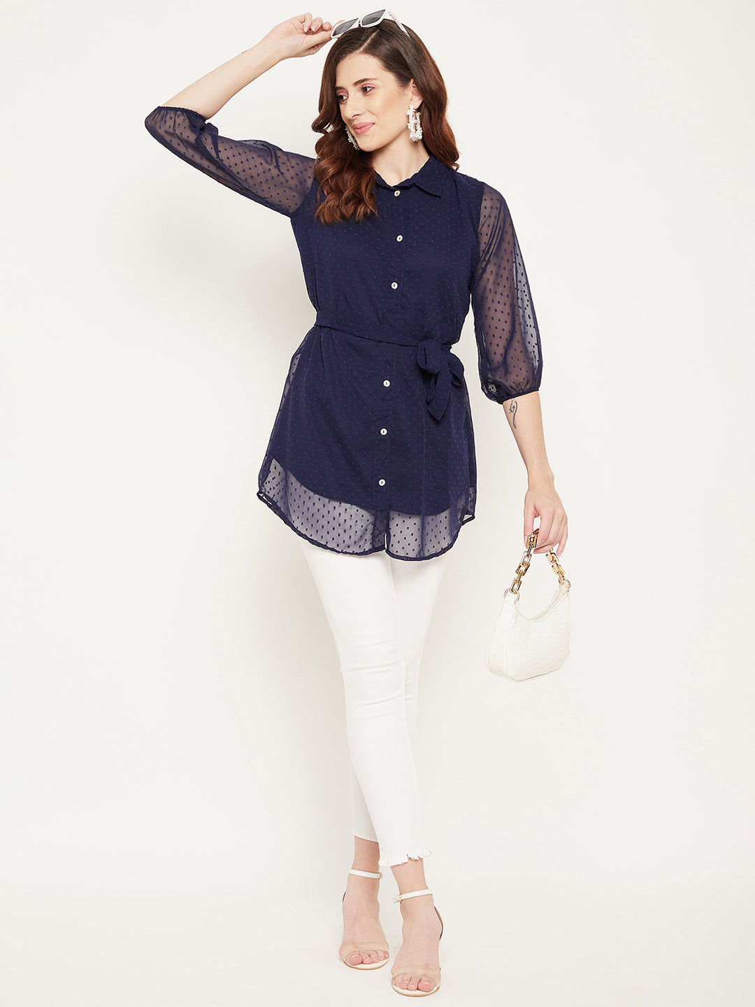 Navy Blue Shirt Collar Tunic