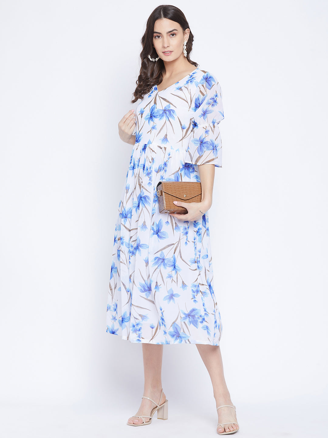 Printed Gathered A-Line Dress