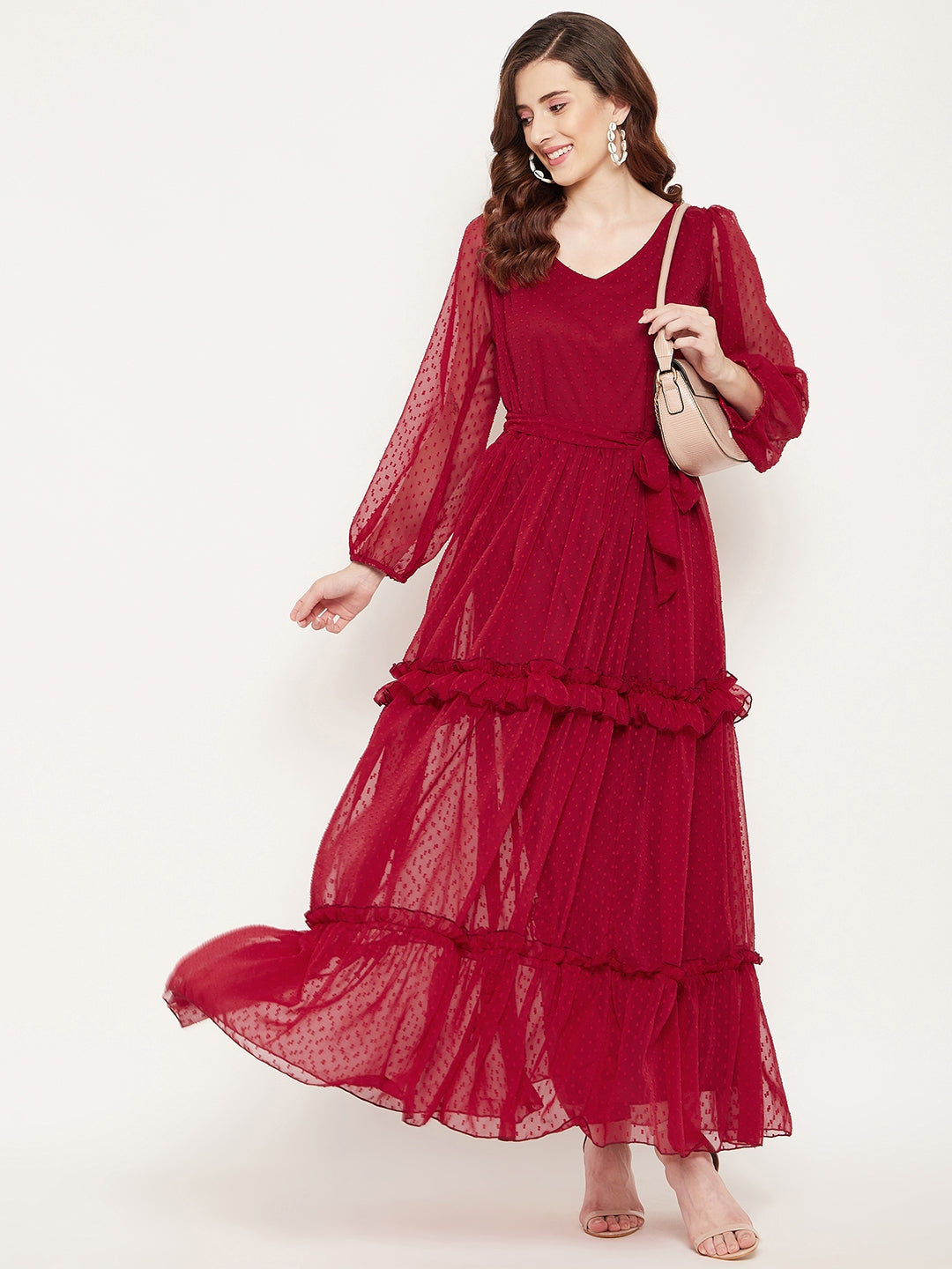 georgette red dress Red Georgette Flower Maxi Dress