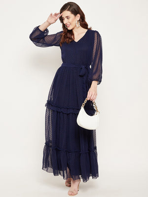 Navy Blue Georgette Maxi Dress