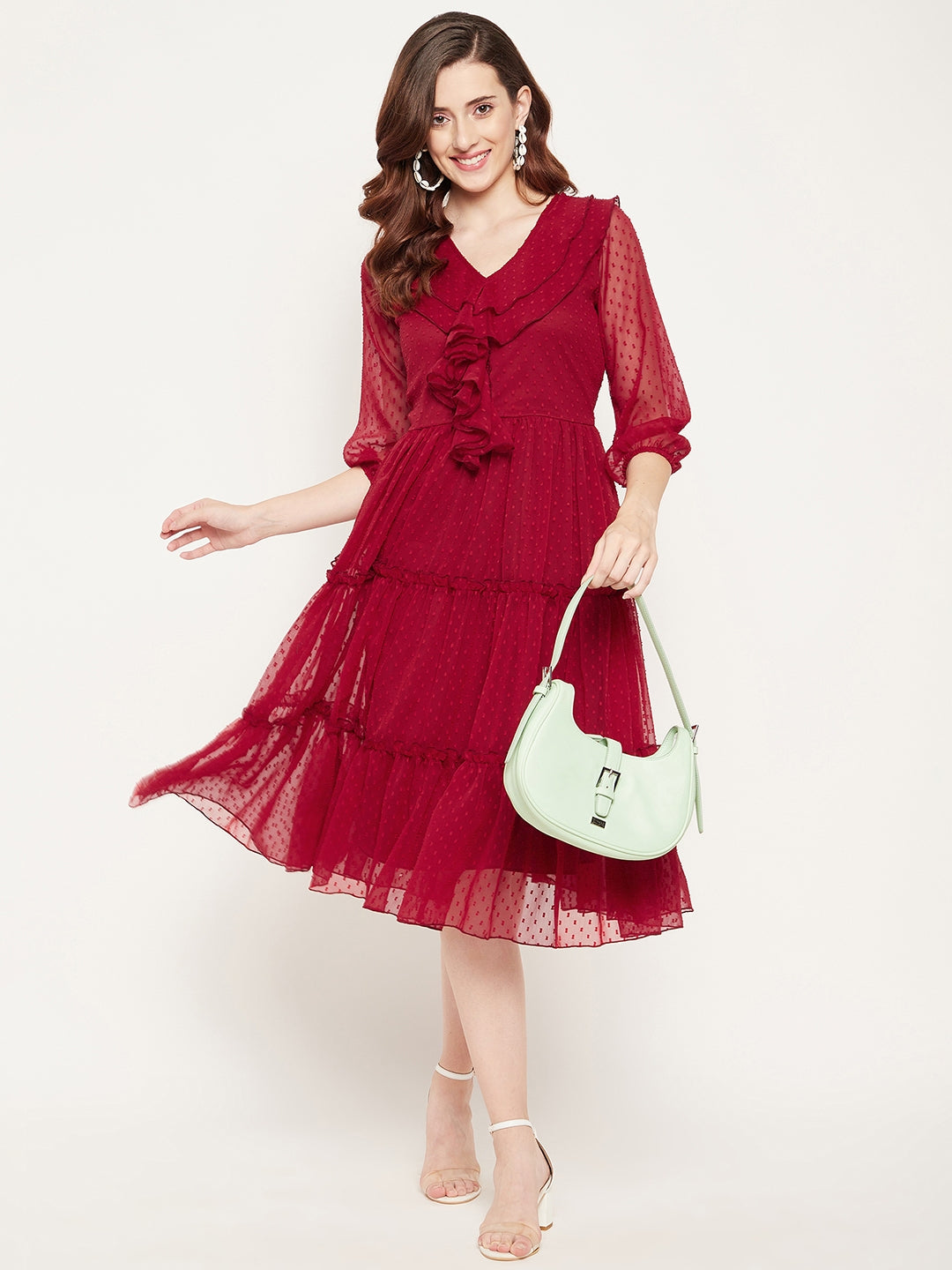 Red Georgette Midi Dress