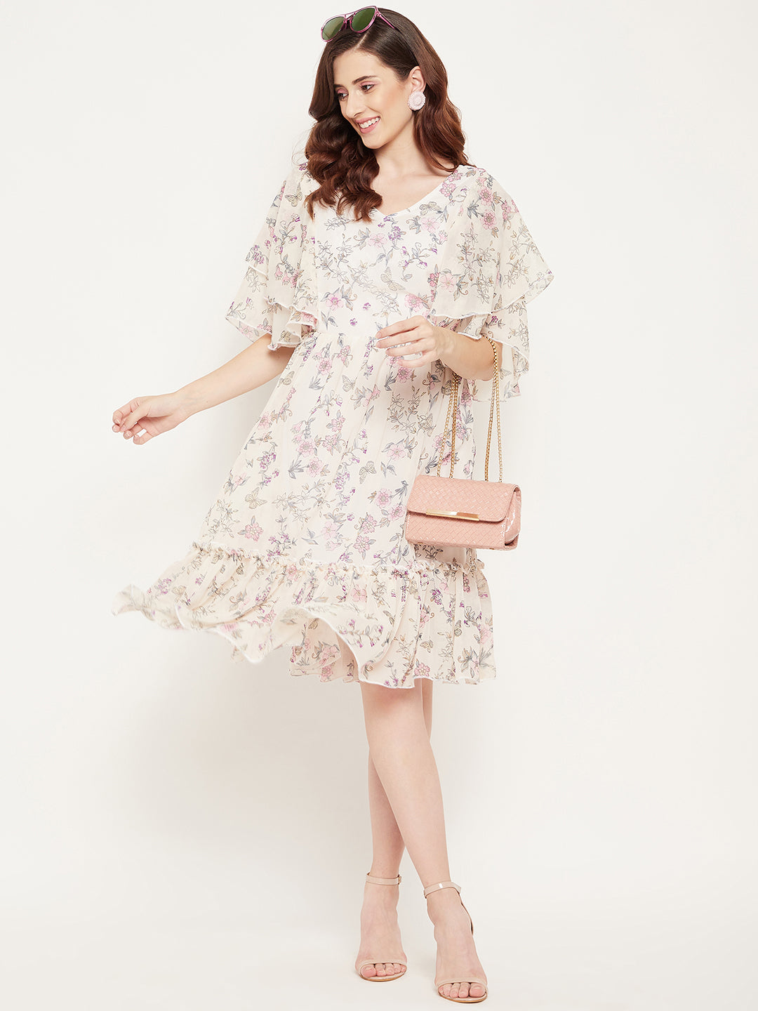Off White Floral Georgette Dress