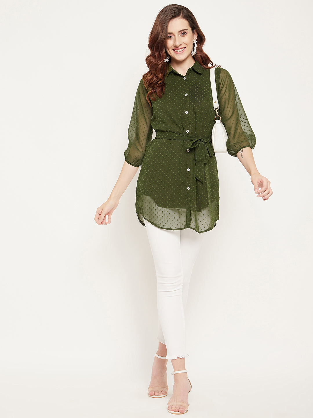 Olive Green Shirt Collar Tunic