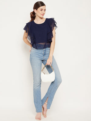 Navy Blue Ruffles Georgette Top