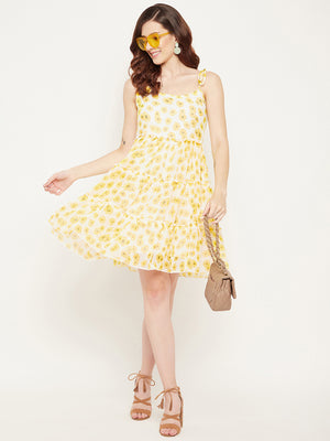 Yellow Floral Georgette Dress