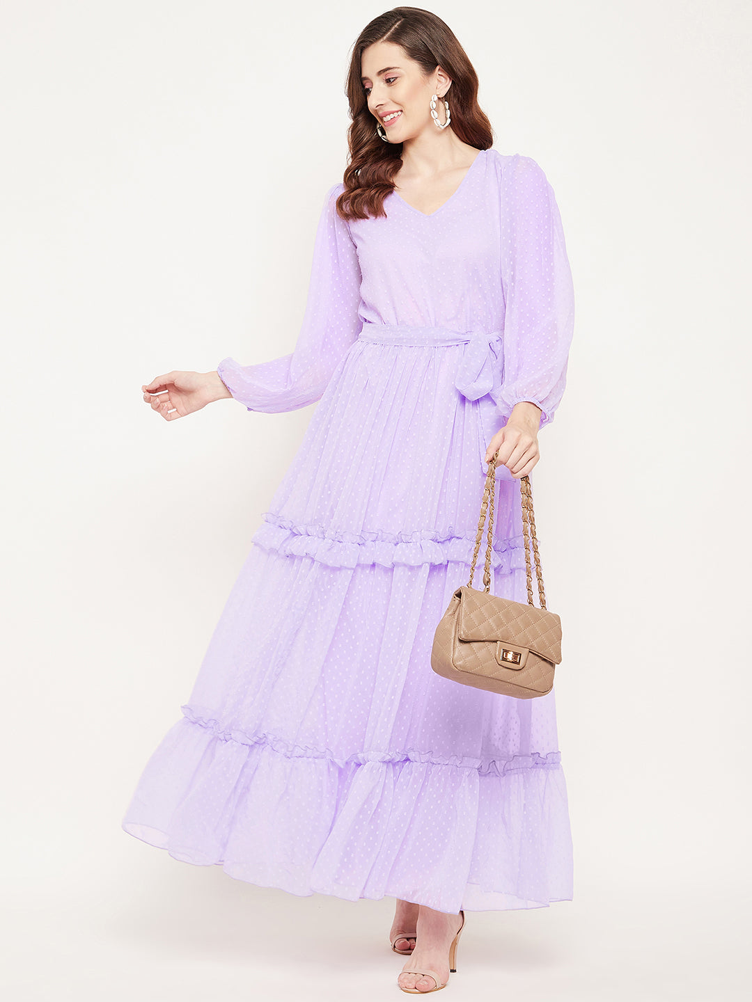 Women Mauve Georgette Maxi Dress BITTERLIME Women Mauve Georgette Maxi Dress BITTERLIME