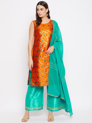 Silk Blend Woven Kurta Palazzo's and Dupatta Set