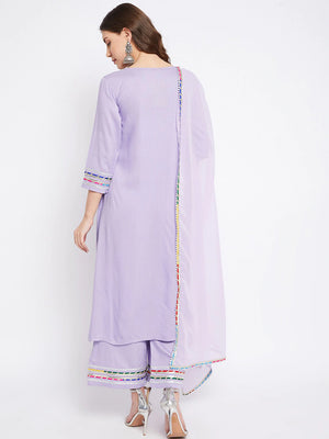 Women Lavender Gotta Patti Kurta with Palazzos & With Dupatta