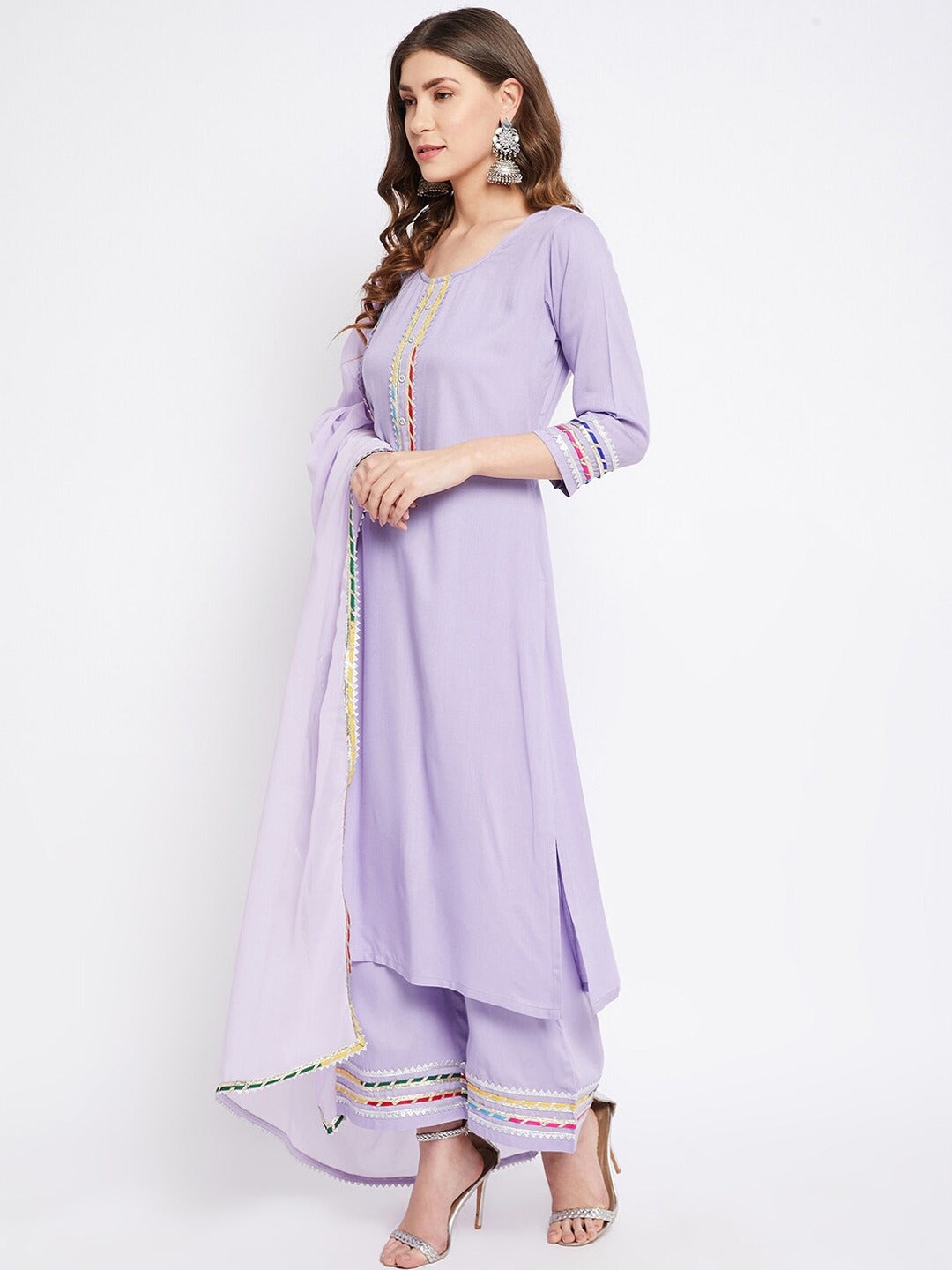 Women Lavender Gotta Patti Kurta with Palazzos & With Dupatta