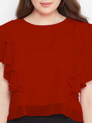 Casual Layered Solid Women Red Top