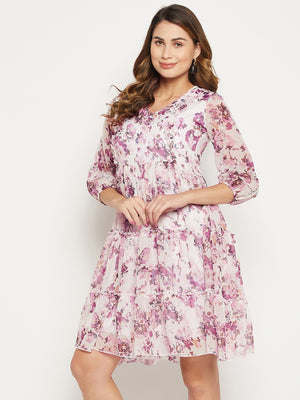 White Floral Georgette Dress