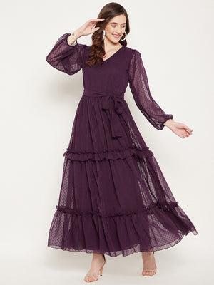 Burgundy Georgette Maxi Dress