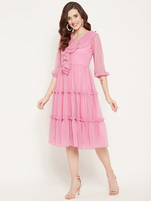 Pink Georgette Midi Dress