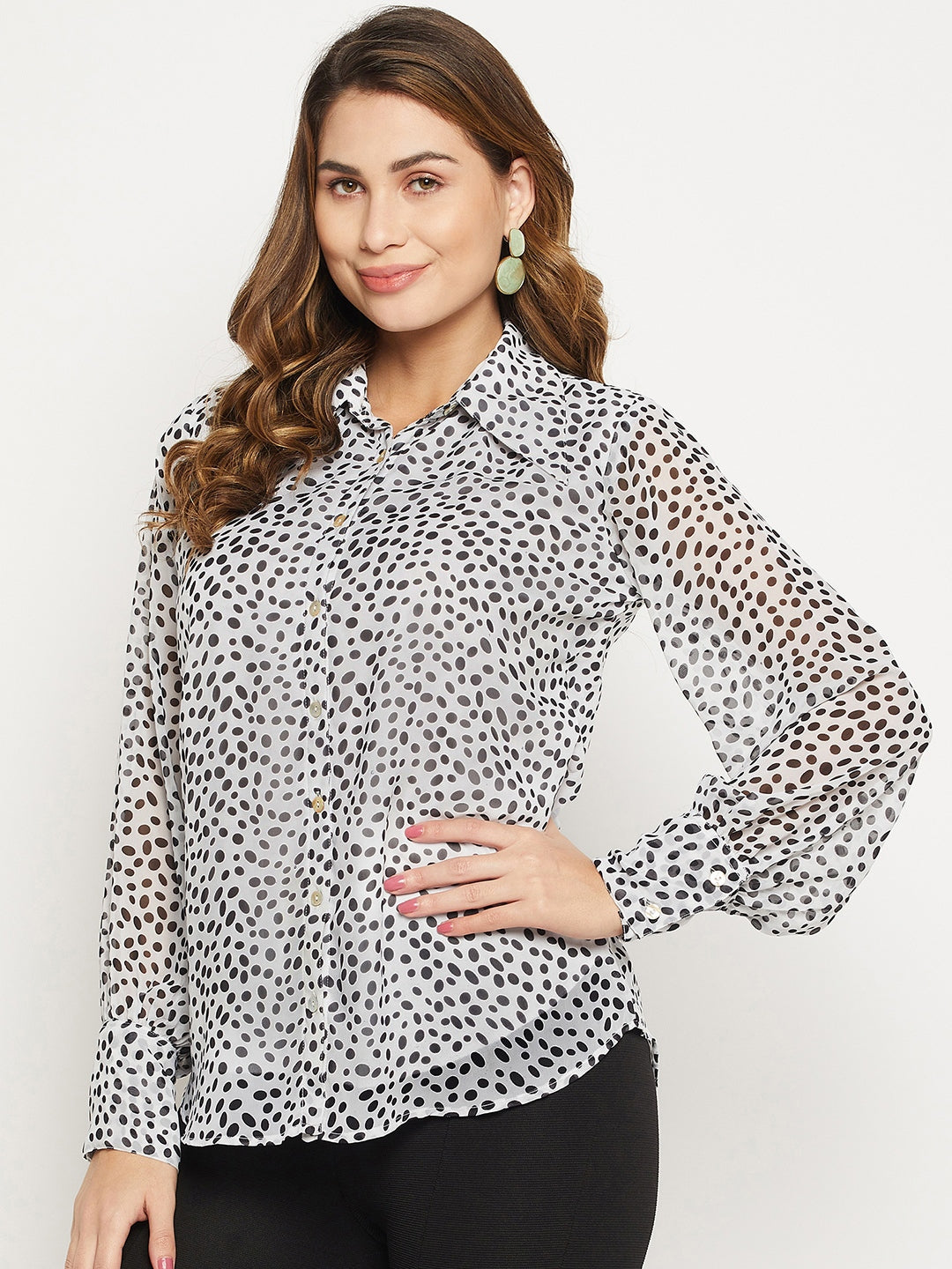 Relaxed Button Cuff Printed Georgette Casual Shirt