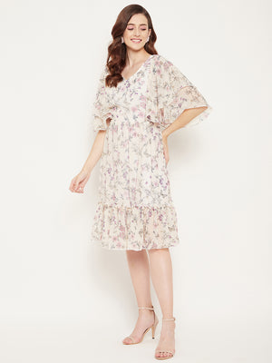 Off White Floral Georgette Dress