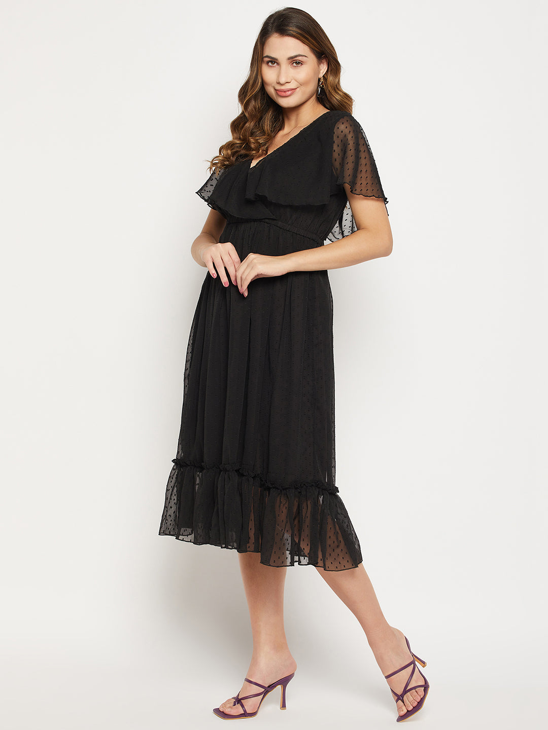 Self Design Midi Georgette Wrap Dress