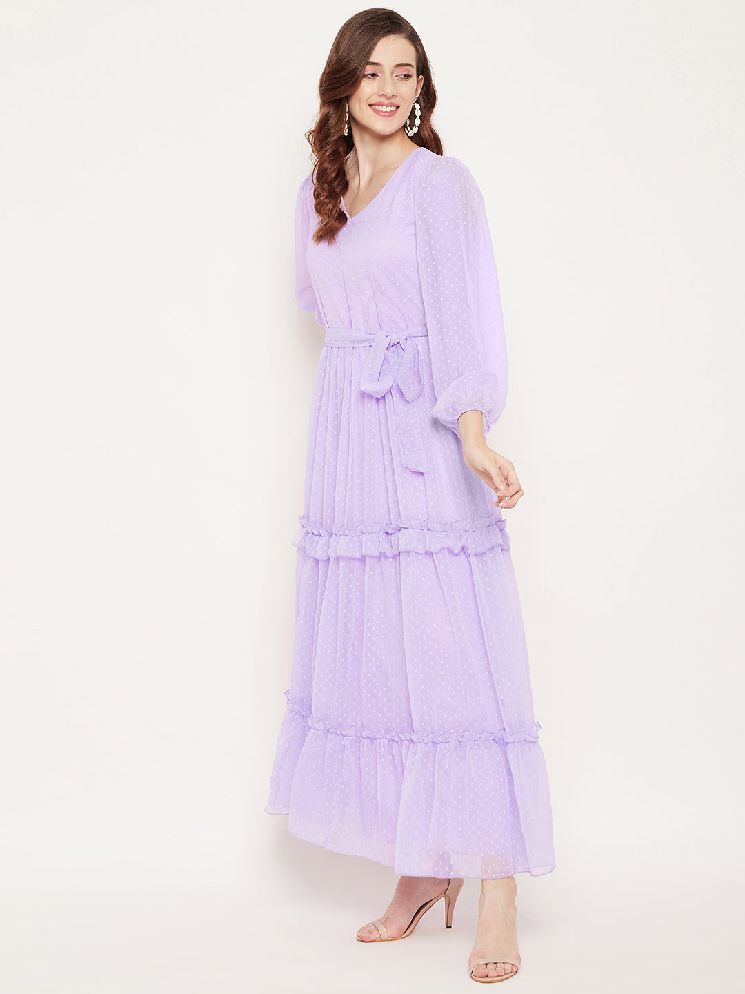 Women Mauve Georgette Maxi Dress