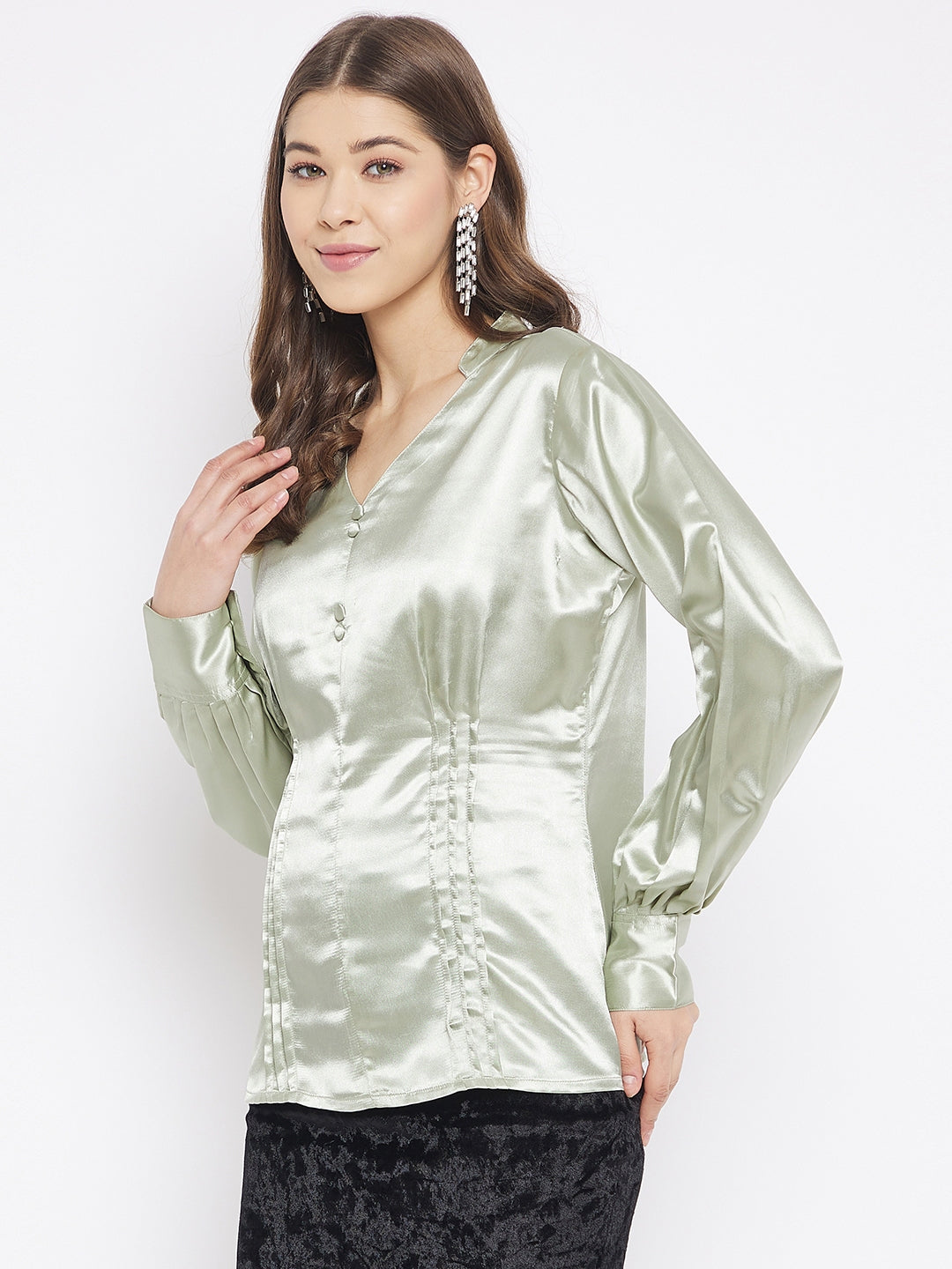 Regular Sleeves Solid Women Green Top