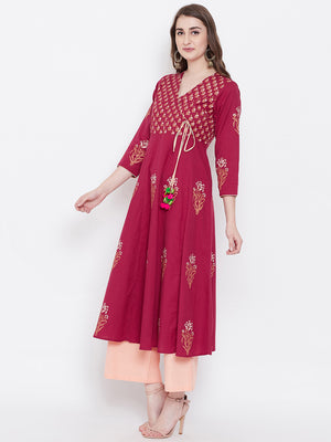 Women Block Print Anarkali Kurta (SKU-BLMD9902).