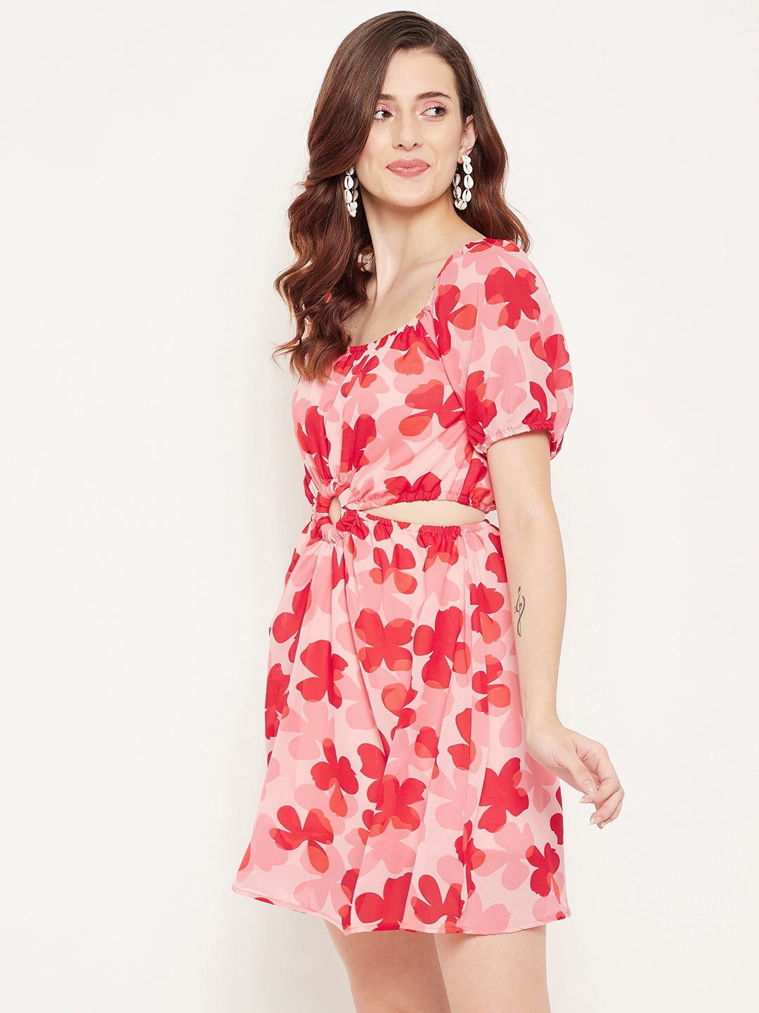 Pink Floral Georgette Mini Dress