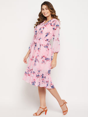 V-Neck Floral Printed Georgette Dress