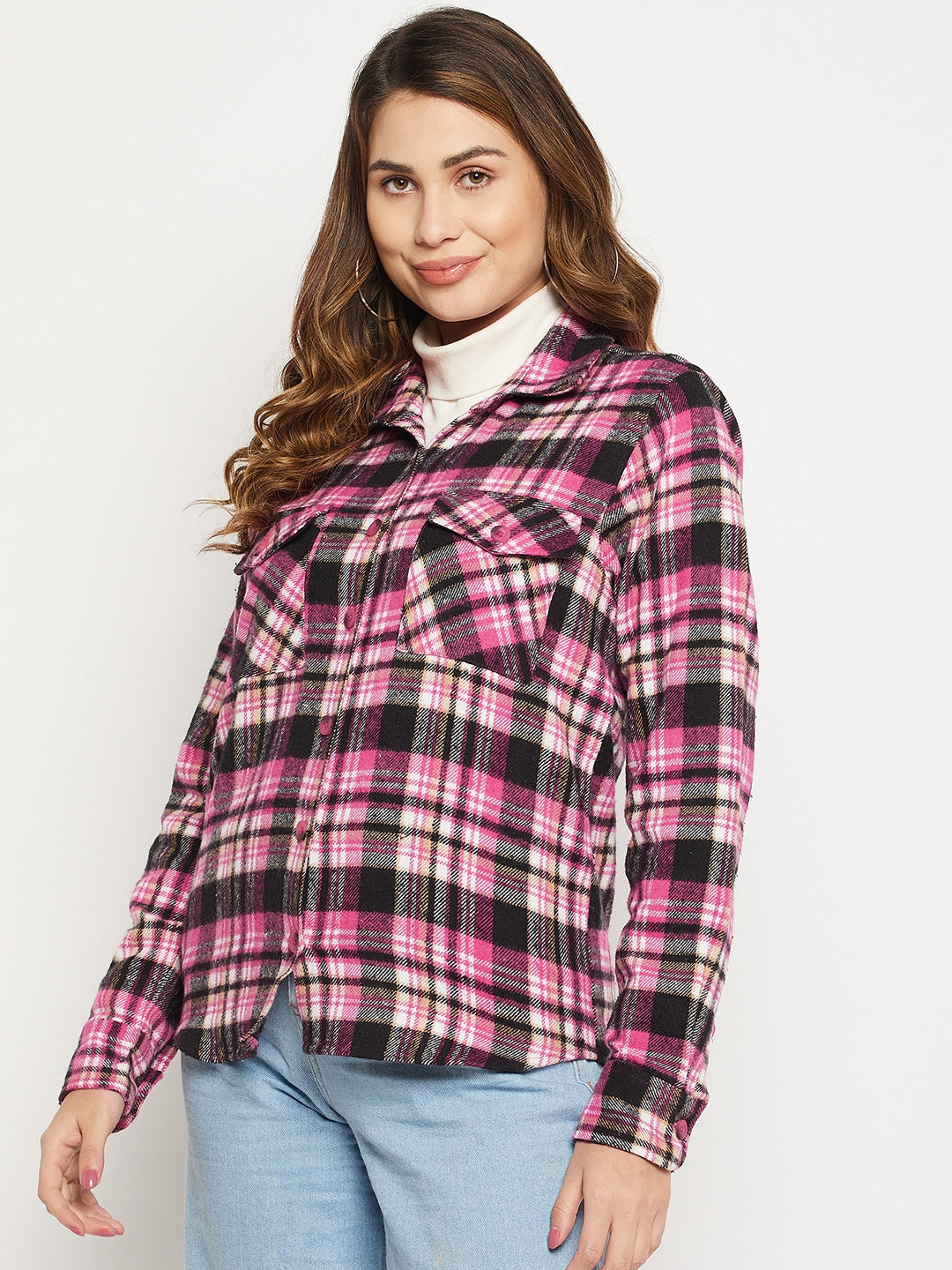 Women Relaxed Tartan Checks Checked Cotton Casual Shirt