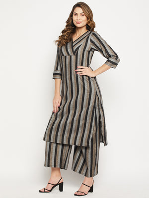 Striped Pure Cotton Straight Kurta With Palazzos