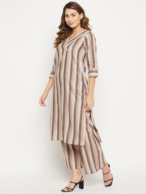 Striped Pure Cotton Straight Kurta With Palazzos