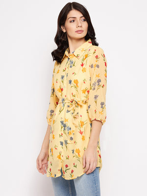 Printed Shirt Collar Georgette Tunic