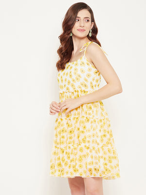 Yellow Floral Georgette Dress