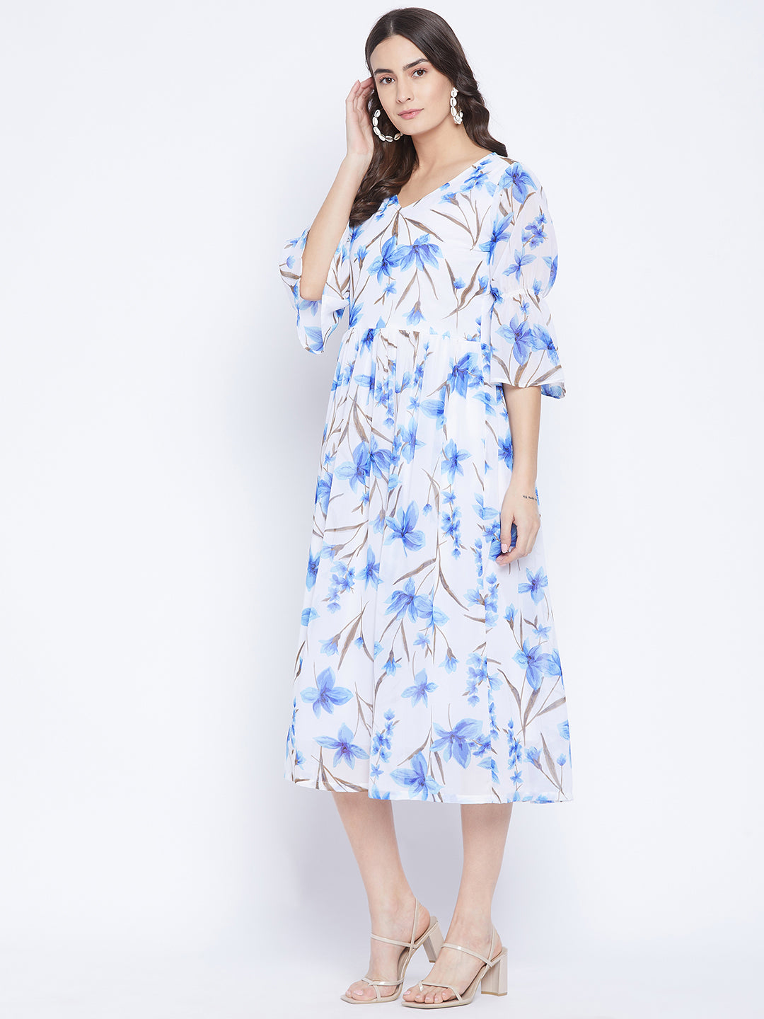 Printed Gathered A-Line Dress