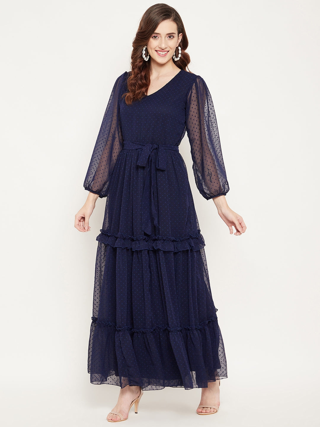 Navy Blue Georgette Maxi Dress