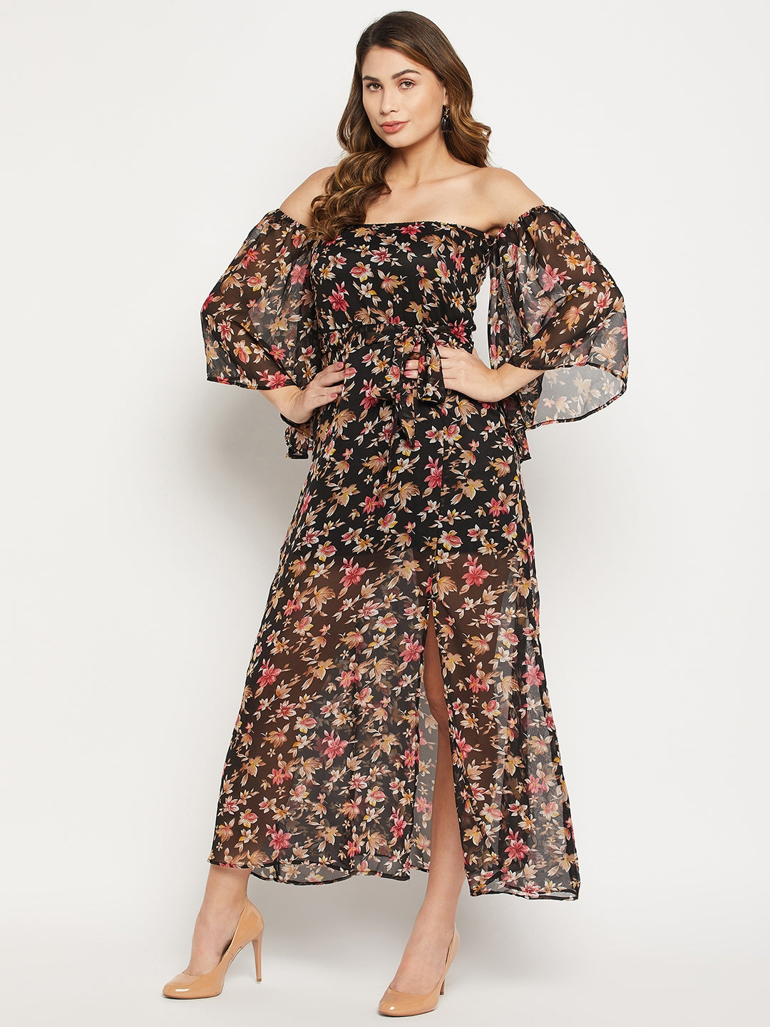 Floral Off-Shoulder Georgette Maxi Dress