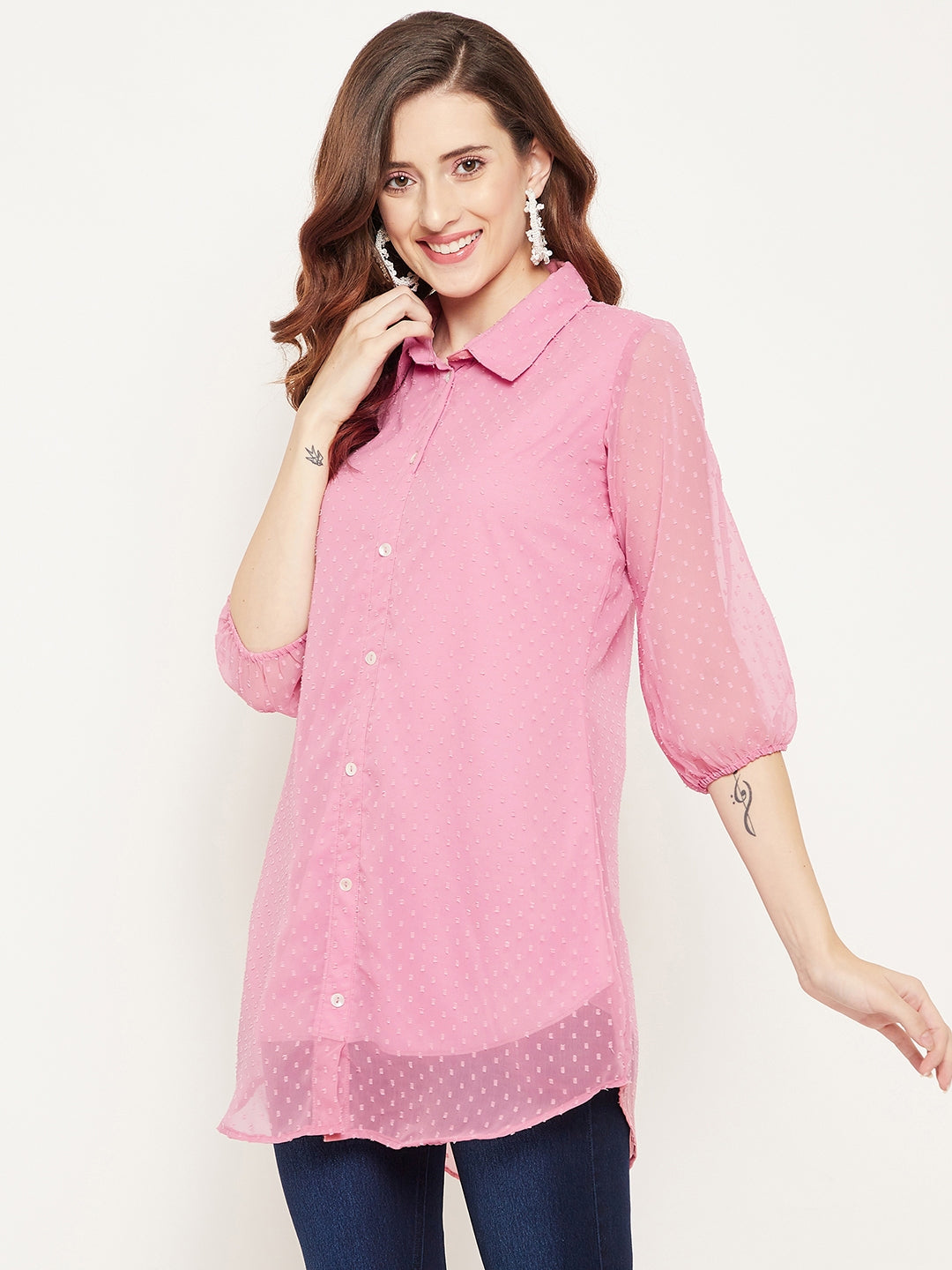 Women Rose Shirt Collar Tunic