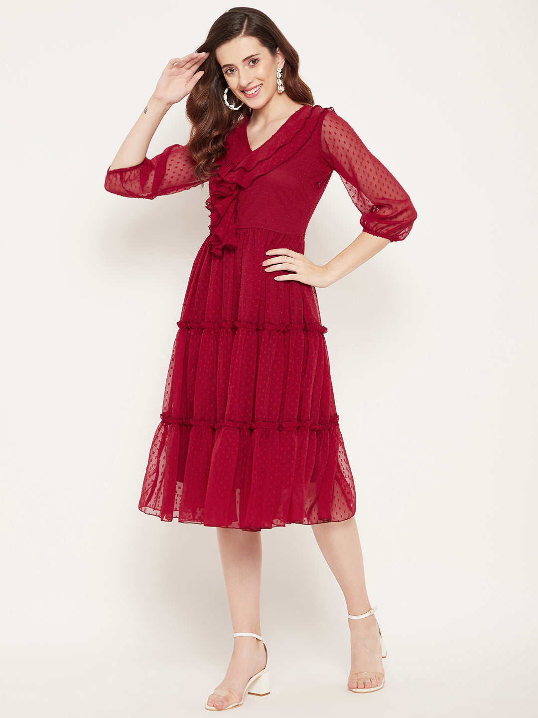 Red Georgette Midi Dress