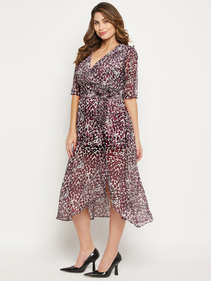 Animal Print Georgette Wrap Midi Dress