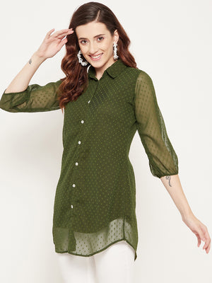 Olive Green Shirt Collar Tunic