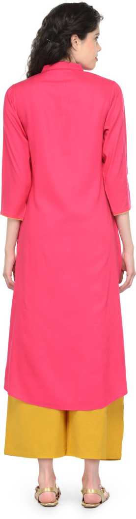 Women Embroidered Cotton Rayon Blend Straight Kurta  (Pink).