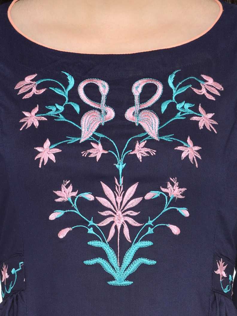 Women Embroidered Cotton Rayon Blend Anarkali Kurta  (Blue).