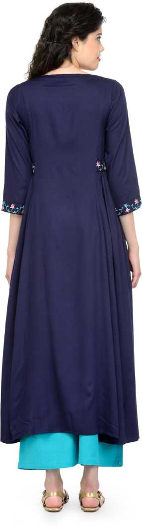 Women Embroidered Cotton Rayon Blend Anarkali Kurta  (Blue).