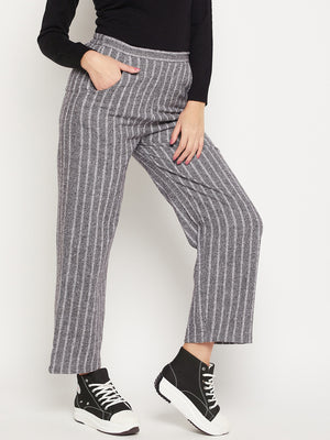 Women Striped Relaxed Flared Wrinkle Free Cotton Trousers