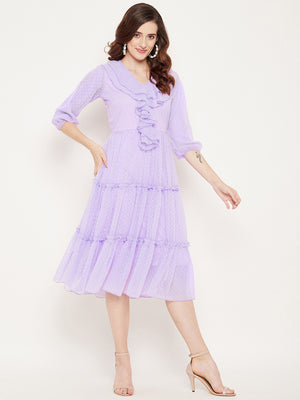 Mauve Striped Georgette A-Line Midi Dress