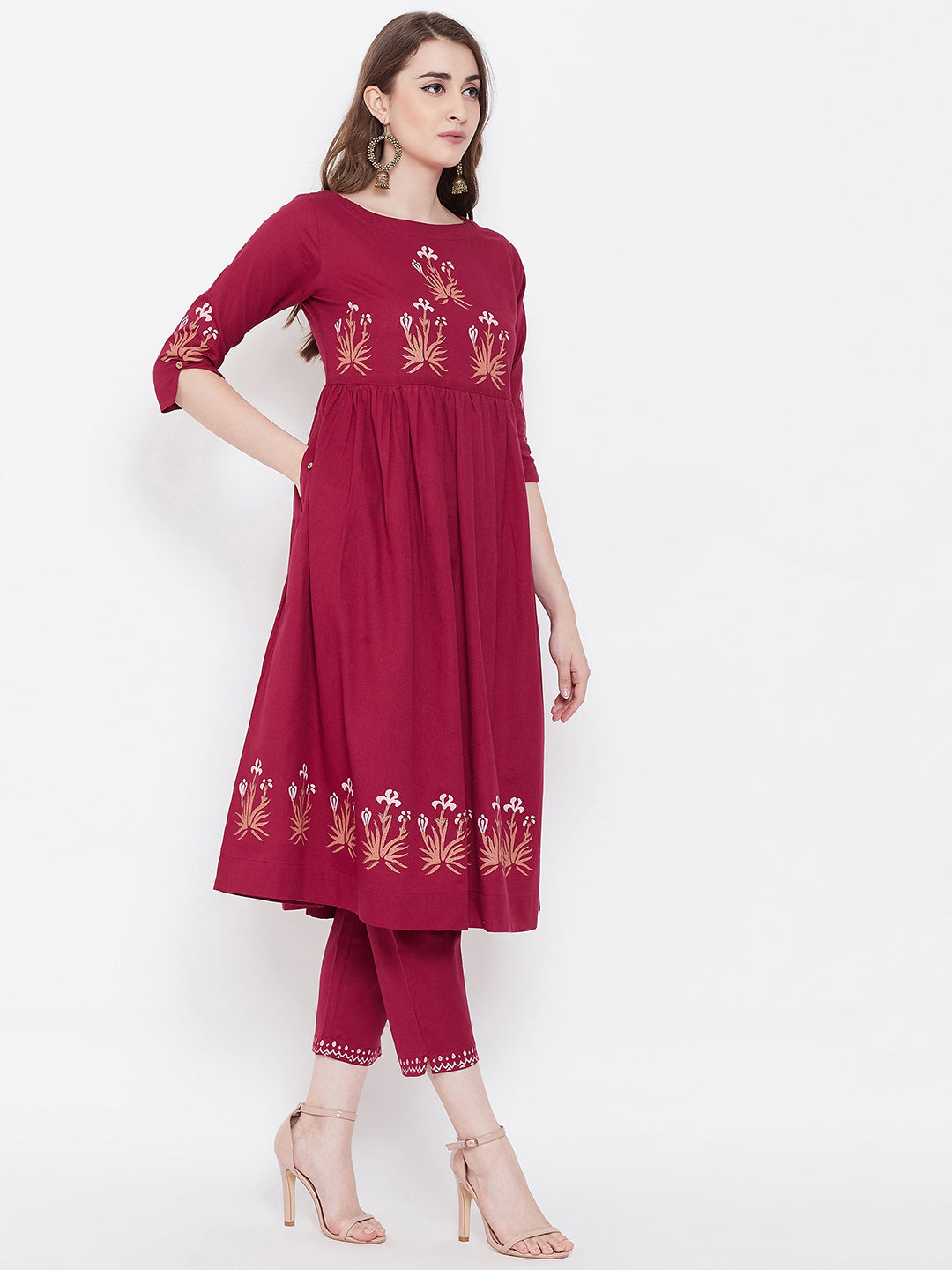 Cotton Block Print Kurta and Pant Set (Sku-BLMD9906).