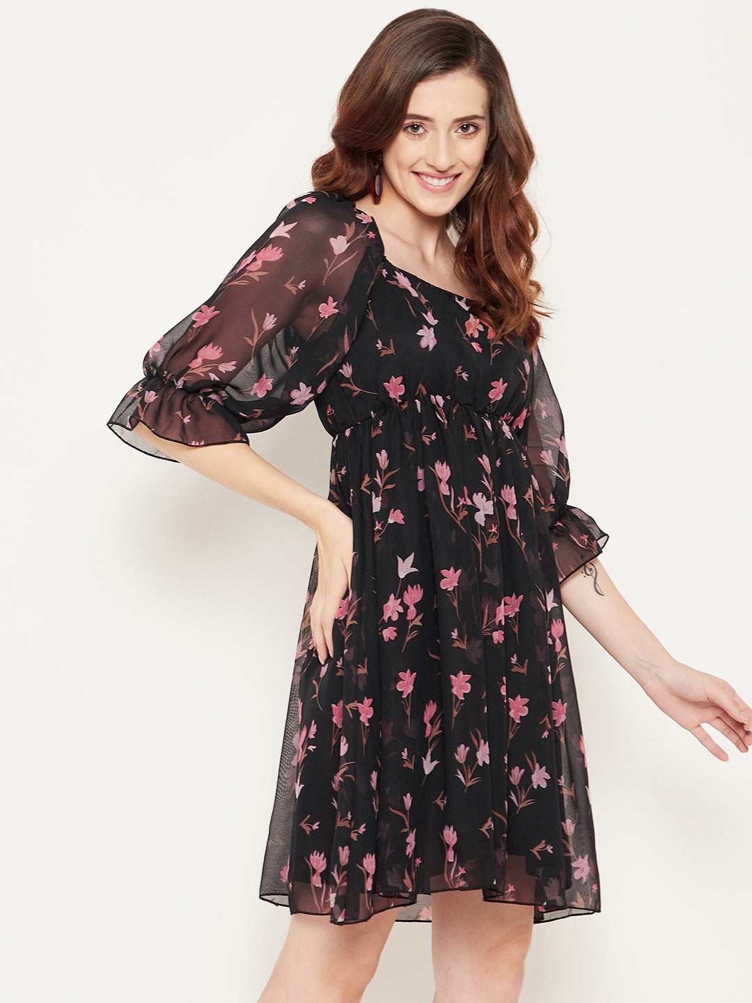 Floral Printed Georgette Empire Dress