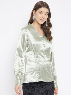 Regular Sleeves Solid Women Green Top