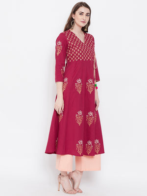 Women Block Print Anarkali Kurta (SKU-BLMD9902).