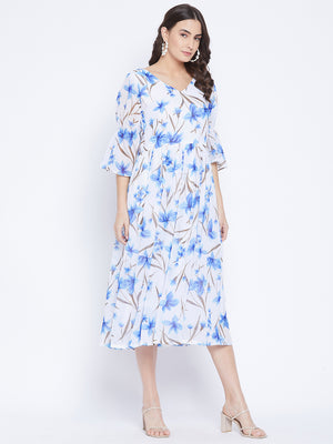 Printed Gathered A-Line Dress