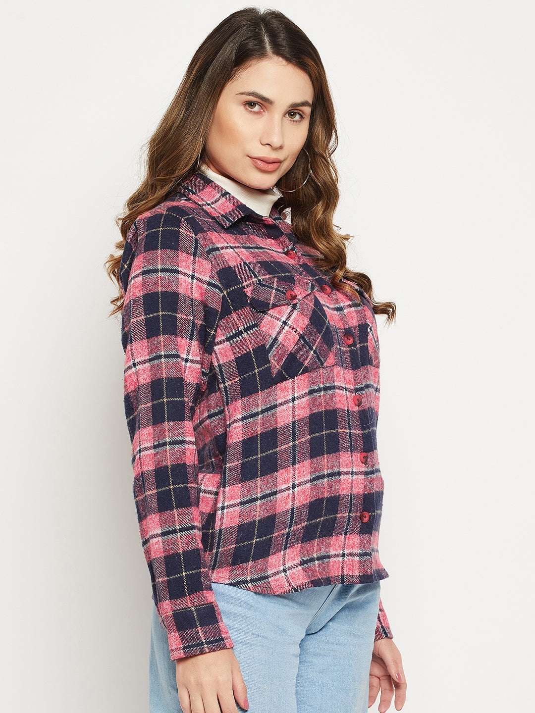 Women Regular Fit Self Design Button Down Collar Casual Shirt