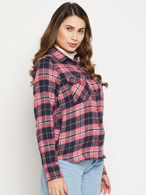 Women Regular Fit Self Design Button Down Collar Casual Shirt